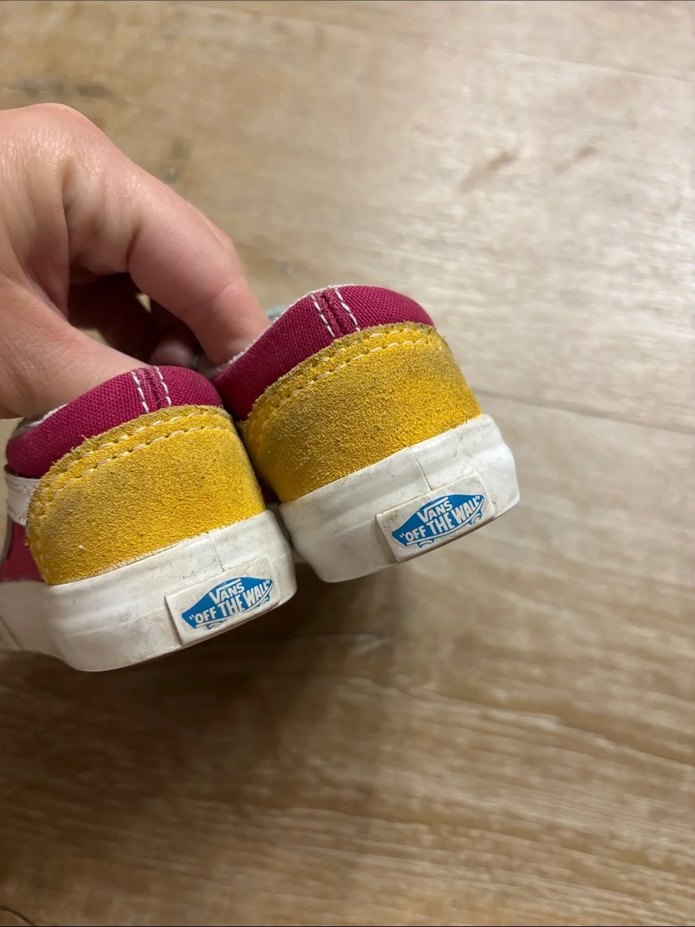 Vans Toddler Burgundy, Yellow & Gray Low Top Velcro Sneakers